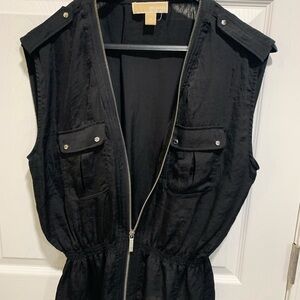 Michael Kors, black and silver vest! Epaulette with silver, peplum base,satiny!